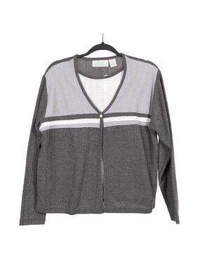 VTG 90s Cardigan Sweater Set S Women Momcore Gray White Stripe One Piece